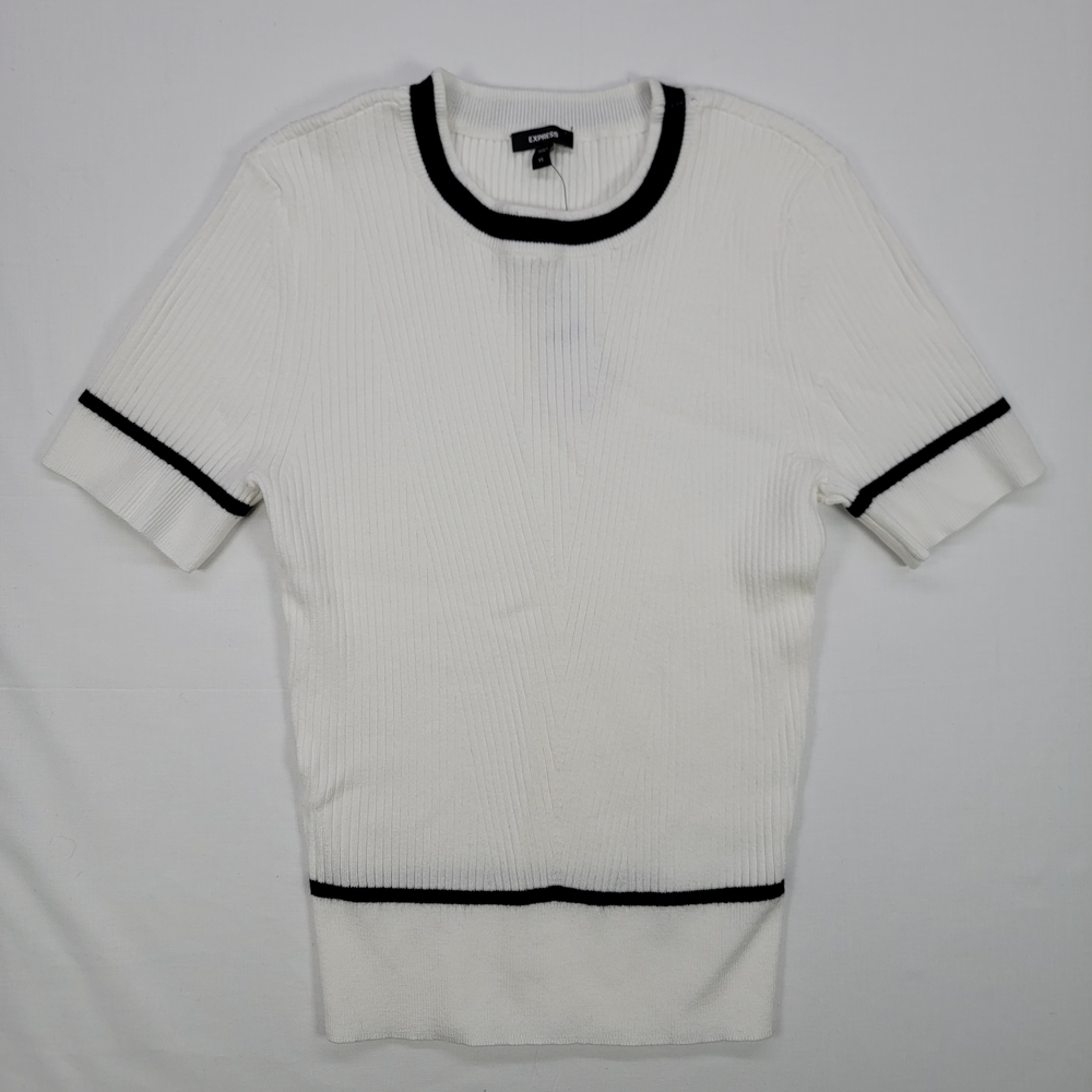 Express Women's Knit Top Size XS White with Black Trim NWT